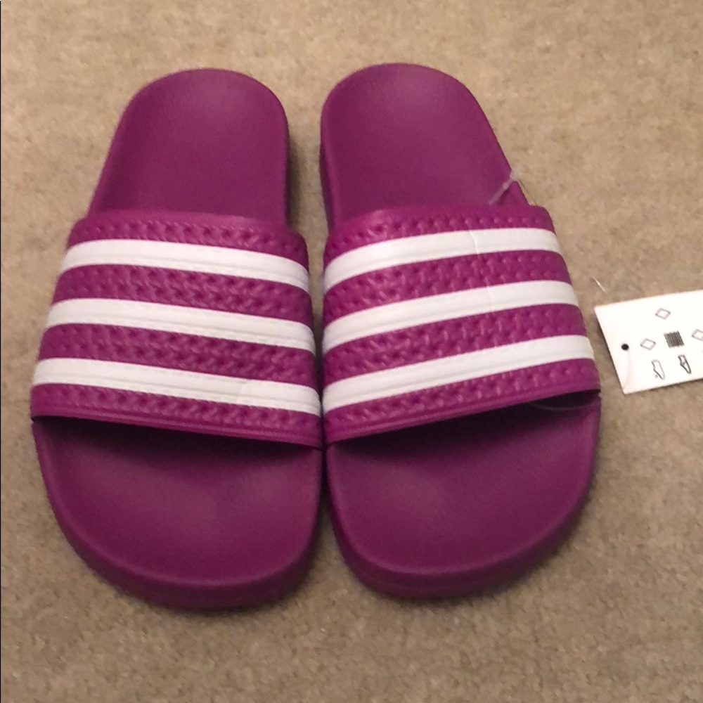 Purple Adidas slides
